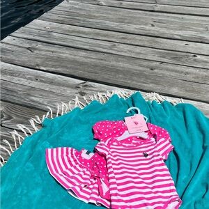 NWT. Ralph Lauren Polo Pink and White Striped Polka Dot Baby Outfit